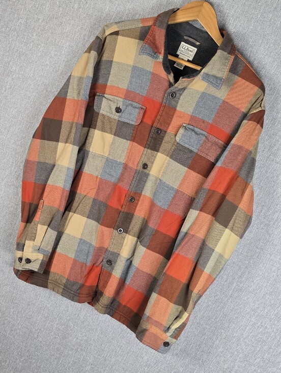 L.L. Bean Other - L.L. Bean Plaid Fleece Lined Shirt Jacket Button Front Mens Sz L